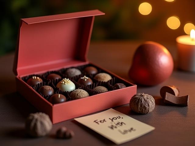 Luxurious chocolate gift box with a personalized message card