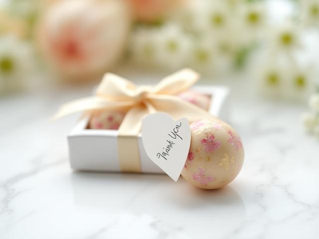 Elegant chocolate bonbons as wedding favors with custom tags