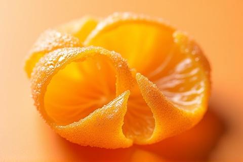 Macro shot of glistening candied orange peel