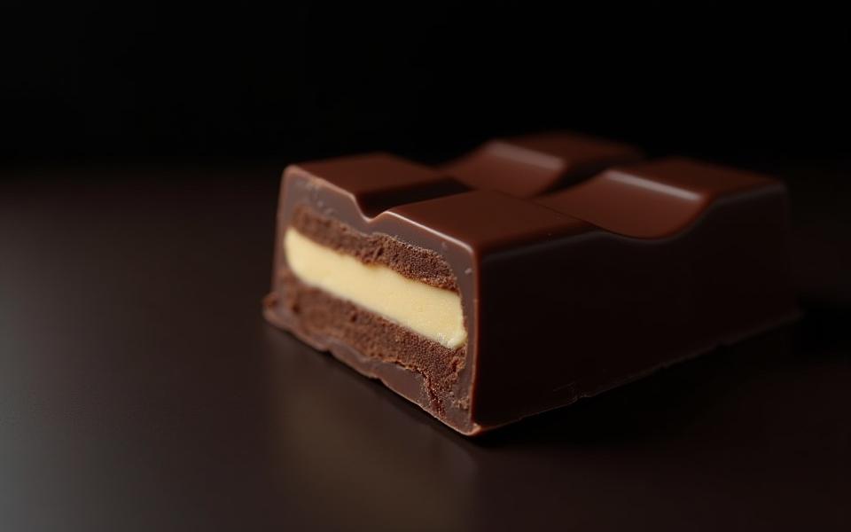 Cross-section of a chocolate bar revealing a creamy ganache filling