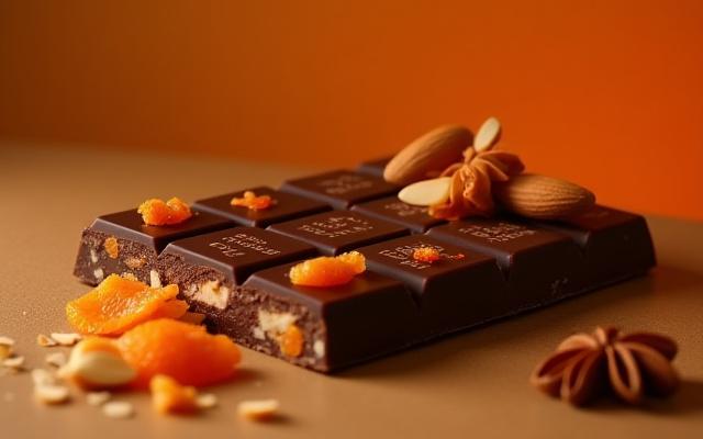 Spiced Orange & Almond chocolate bar with candied orange and slivered almonds