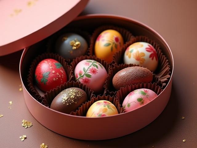 A vibrant box of painted vegan bonbons